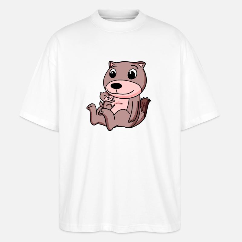 Wiesel mit Baby Wiesel - Stanley/Stella Oversized Unisex Bio T-Shirt Blaster 2.0 - Weiß