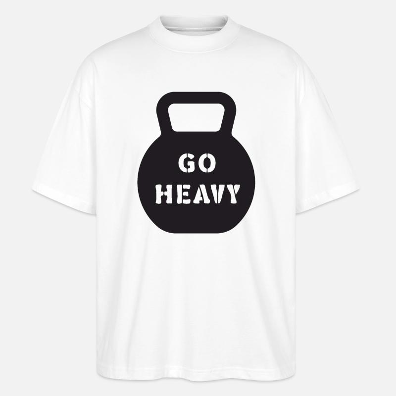 Go Heavy Kettlebell Krafttrainings-Tee - Stanley/Stella Oversized Unisex Bio T-Shirt Blaster 2.0 - Weiß