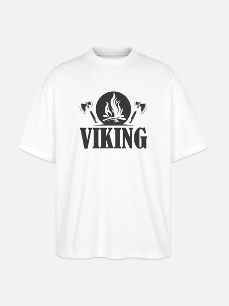 viking icon axe symbol fire graphic - Stanley/Stella Oversized Unisex Organic T-shirt Blaster 2.0 - white