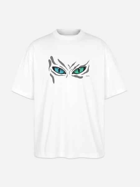 Night Cat Eyes Teal View - Stanley/Stella Oversized Unisex Organic T-shirt Blaster 2.0 - white