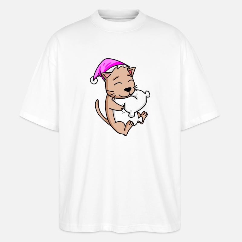 Chat avec oreiller - T-shirt bio Blaster 2.0 coupe oversize Stanley/Stella Unisexe - blanc