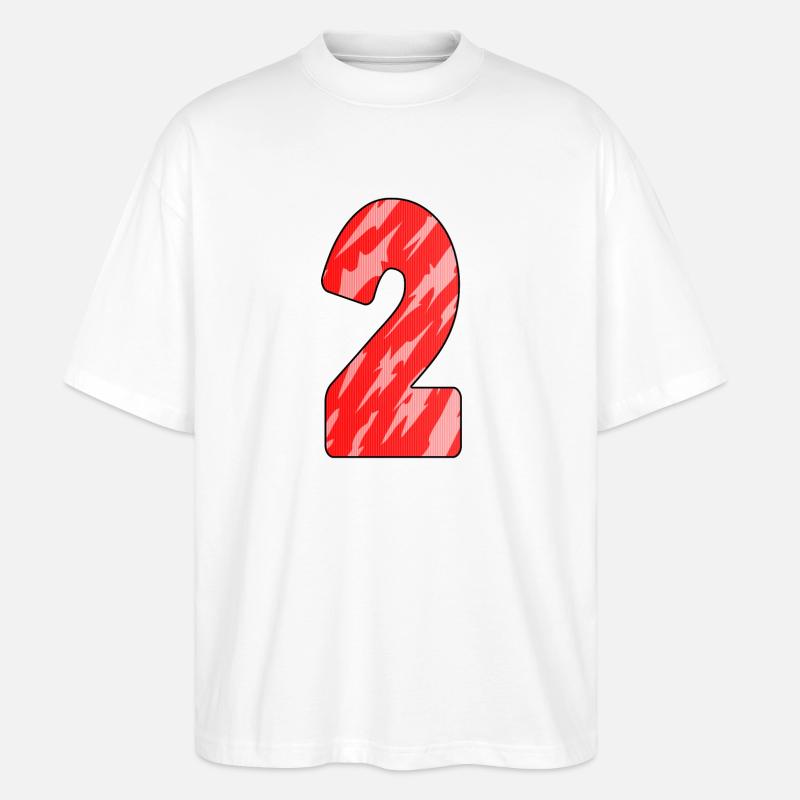 Nummer 2 Rot Muster - Stanley/Stella Oversized Unisex Bio T-Shirt Blaster 2.0 - Weiß