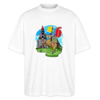 Ritter 6. Geburtstag 6 Jahre Junge Geschenk - Stanley/Stella Oversized Unisex Bio T-Shirt Blaster 2.0 - Weiß - Vorne - Alina (178cm) & Michal (187cm)