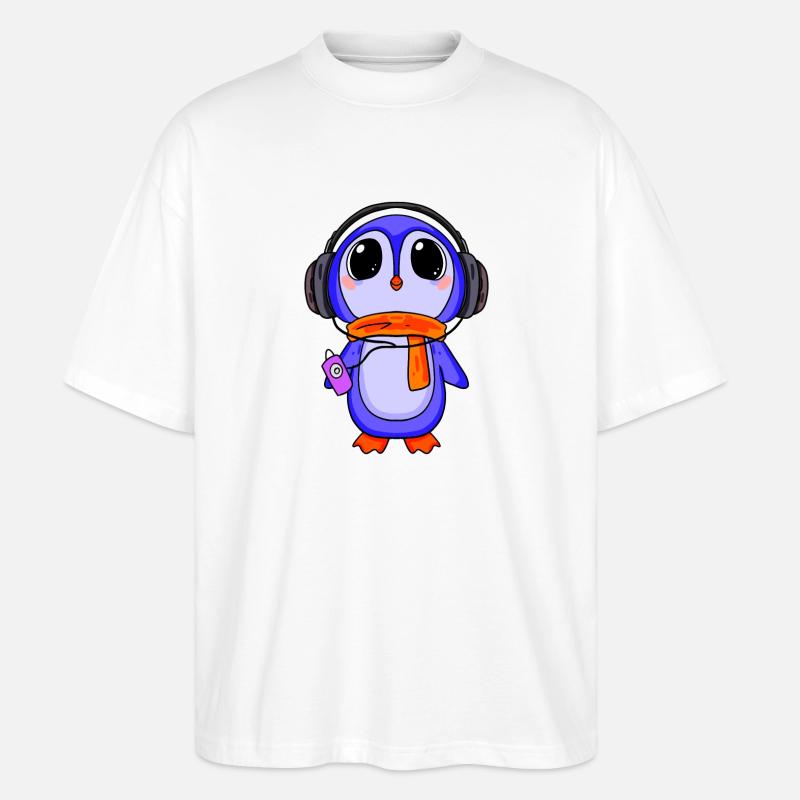 Pinguin hört Musik - Stanley/Stella Oversized Unisex Bio T-Shirt Blaster 2.0 - Weiß