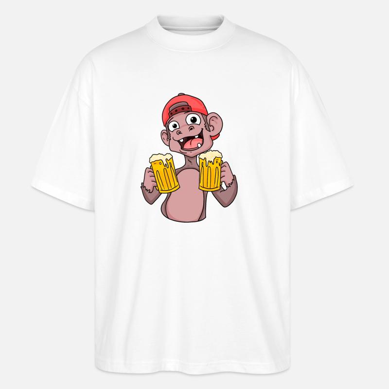 Affe mit Biergläser - Stanley/Stella Oversized Unisex Bio T-Shirt Blaster 2.0 - Weiß