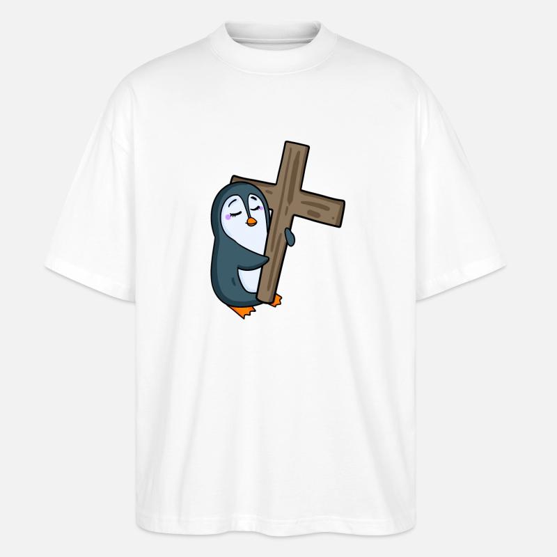 Pinguin mit Kreuz - Stanley/Stella Oversized Unisex Bio T-Shirt Blaster 2.0 - Weiß