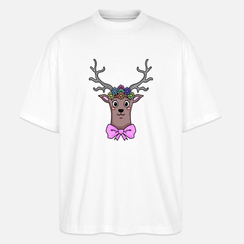 Reh Hirsch Illustration Geschenk - Stanley/Stella Oversized Unisex Bio T-Shirt Blaster 2.0 - Weiß