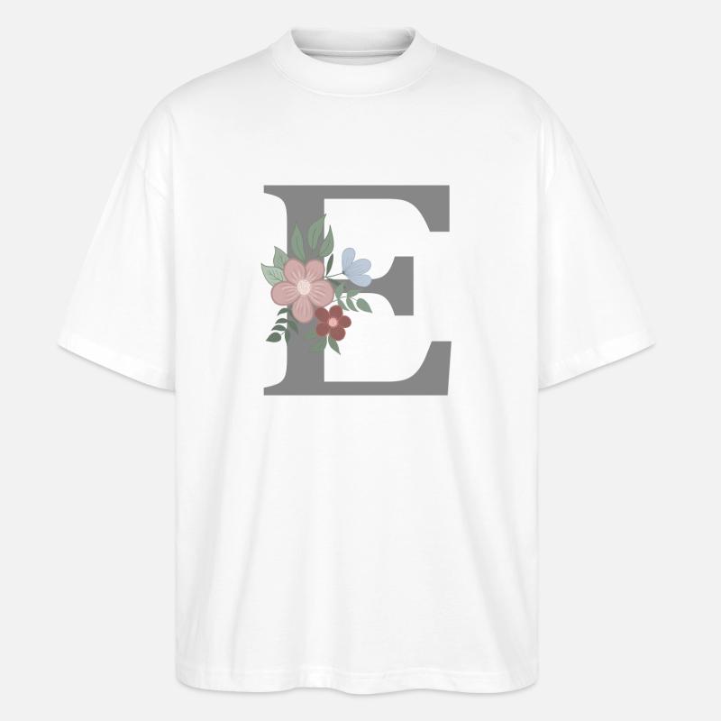 Buchstabe E mit Blume grau - Stanley/Stella Oversized Unisex Bio T-Shirt Blaster 2.0 - Weiß