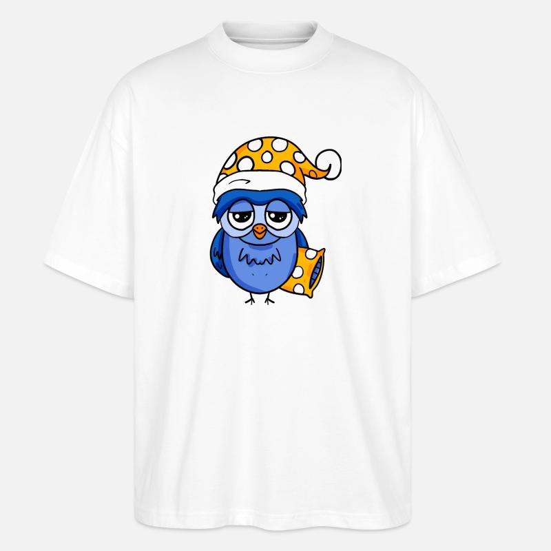 Schläfrige Eule - Stanley/Stella Oversized Unisex Bio T-Shirt Blaster 2.0 - Weiß