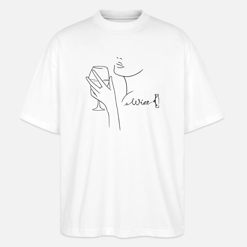 Linienkunst Weinglas Silhouette - Stanley/Stella Oversized Unisex Bio T-Shirt Blaster 2.0 - Weiß