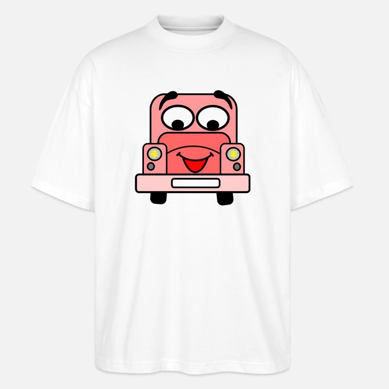 Fröhliches Auto mit Gesicht rosa - Stanley/Stella Oversized Unisex Bio T-Shirt Blaster 2.0 - Weiß