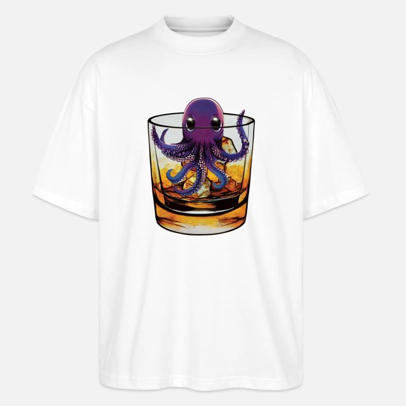 Petit calmar au whisky 🥃 - T-shirt bio Blaster 2.0 coupe oversize Stanley/Stella Unisexe - blanc