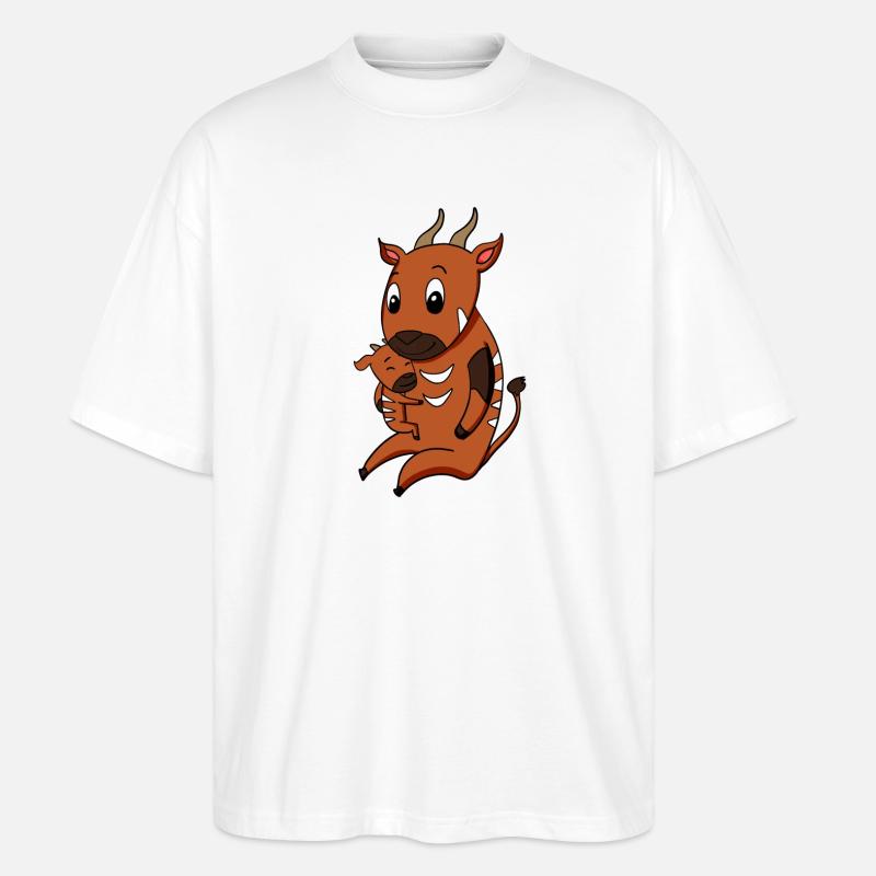 Grossesse familiale - antilope avec bébé - T-shirt bio Blaster 2.0 coupe oversize Stanley/Stella Unisexe - blanc