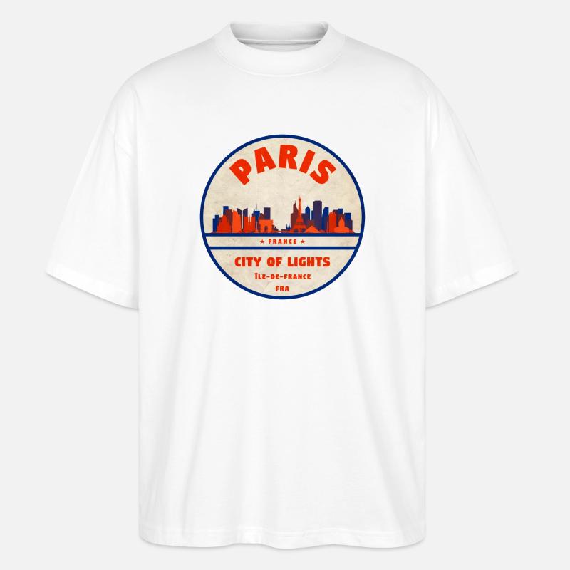 Paris Skyline Badge - Stanley/Stella Oversized Unisex Bio T-Shirt Blaster 2.0 - Weiß