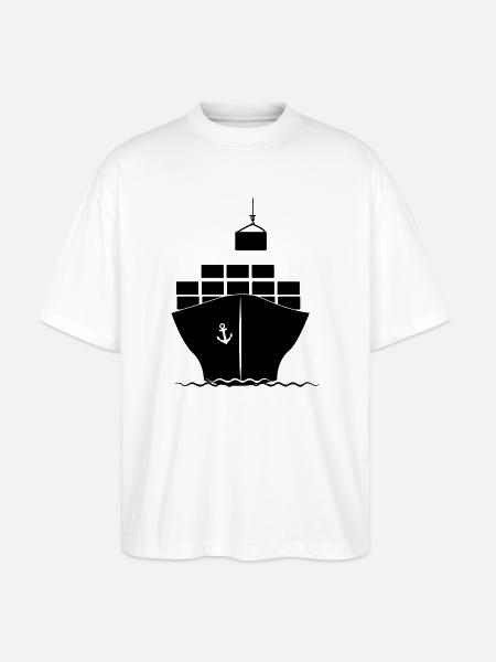 Sea container boat with crane loading - Stanley/Stella Oversized Unisex Organic T-shirt Blaster 2.0 - white