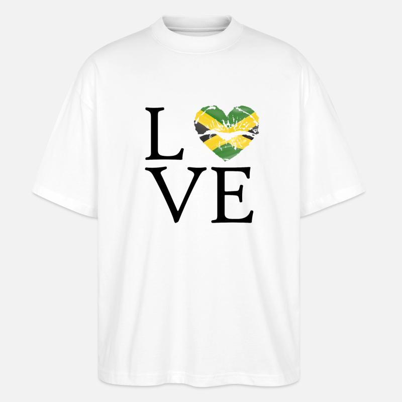 Herz mit Jamaika-Flagge: Distressed - Stanley/Stella Oversized Unisex Bio T-Shirt Blaster 2.0 - Weiß