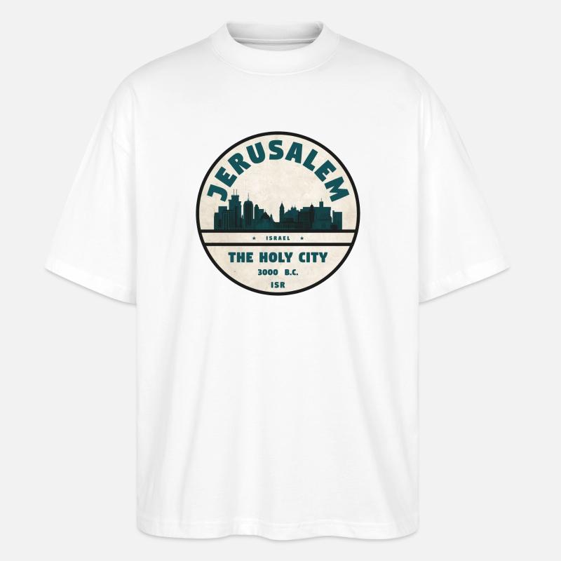 Jerusalem Skyline Retro Abzeichen - Stanley/Stella Oversized Unisex Bio T-Shirt Blaster 2.0 - Weiß