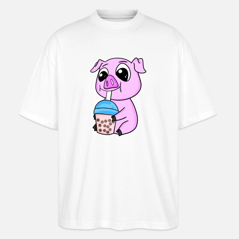 Pork Bubble tea Motif - Stanley/Stella Oversized Unisex Organic T-shirt Blaster 2.0 - white