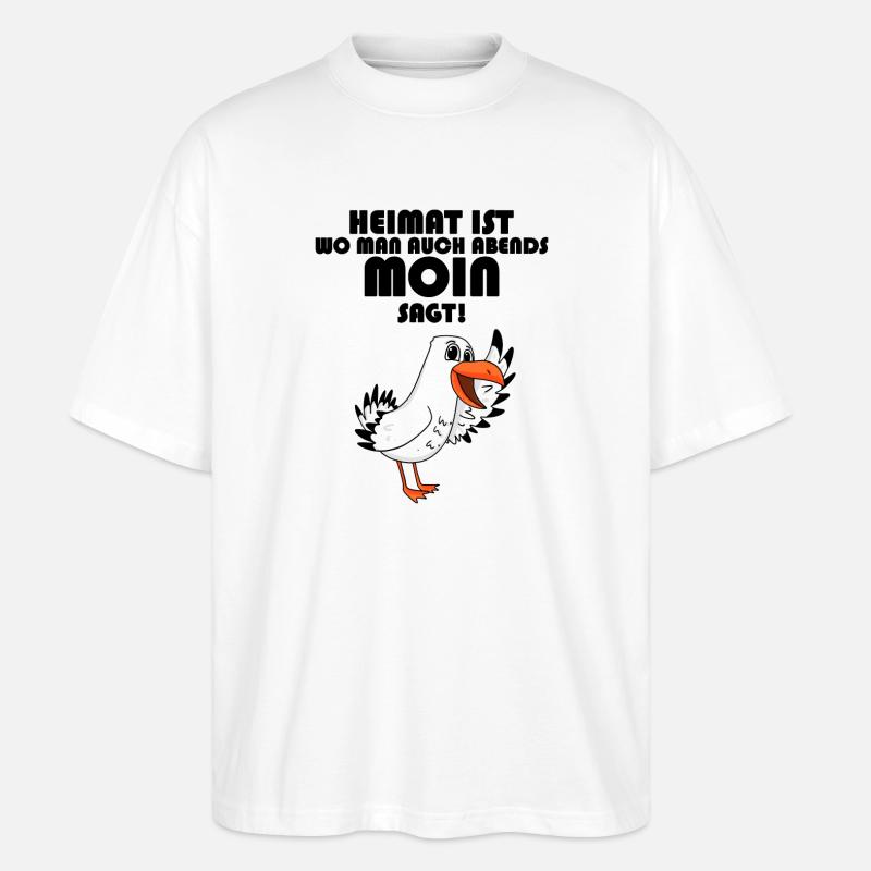 Nordsee Plattdeutsch Spruch Moin Möwe - Stanley/Stella Oversized Unisex Bio T-Shirt Blaster 2.0 - Weiß
