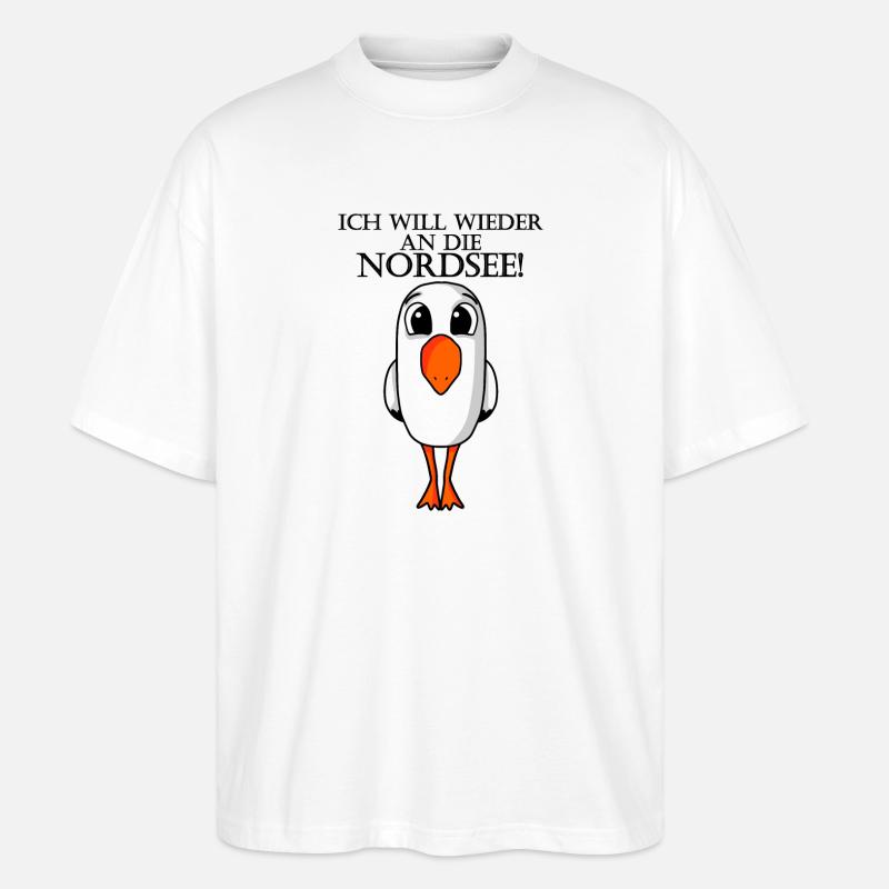 Nordsee Plattdeutsch Spruch Moin Möwe - Stanley/Stella Oversized Unisex Bio T-Shirt Blaster 2.0 - Weiß