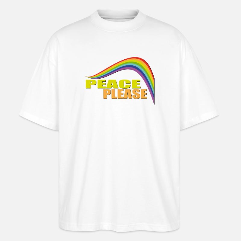 PEACE PLEASE with Rainbow - Stanley/Stella Oversized Unisex Bio T-Shirt Blaster 2.0 - Weiß