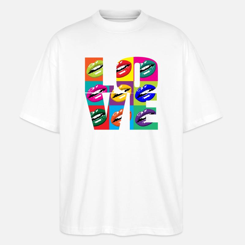 Multicolored Pop Art Lips - Stanley/Stella Oversized Unisex Organic T-shirt Blaster 2.0 - white