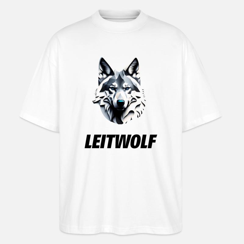 Wolfskopf mit Leitwolf Schriftzug - Stanley/Stella Oversized Unisex Bio T-Shirt Blaster 2.0 - Weiß