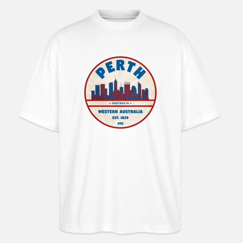 Perth Skyline Rétro AU - T-shirt bio Blaster 2.0 coupe oversize Stanley/Stella Unisexe - blanc