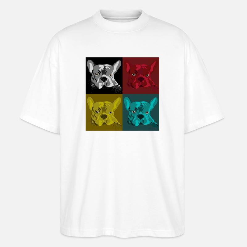 Frenchie Pop Art Vierfarb Design - Stanley/Stella Oversized Unisex Bio T-Shirt Blaster 2.0 - Weiß