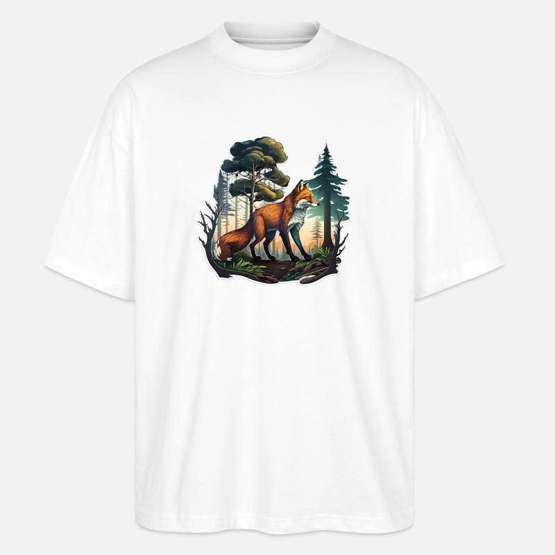 Renard dans la forêt - T-shirt bio Blaster 2.0 coupe oversize Stanley/Stella Unisexe - blanc