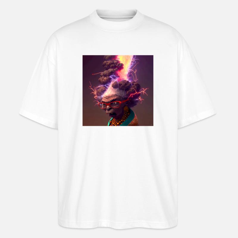 elektrik-Porträt 13 – Neonvulkanische Großmutter - Stanley/Stella Oversized Unisex Bio T-Shirt Blaster 2.0 - Weiß