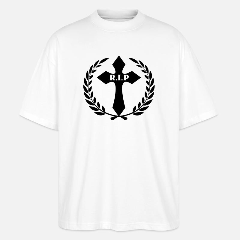 Kreuz im Lorbeerkranz RIP - Stanley/Stella Oversized Unisex Bio T-Shirt Blaster 2.0 - Weiß