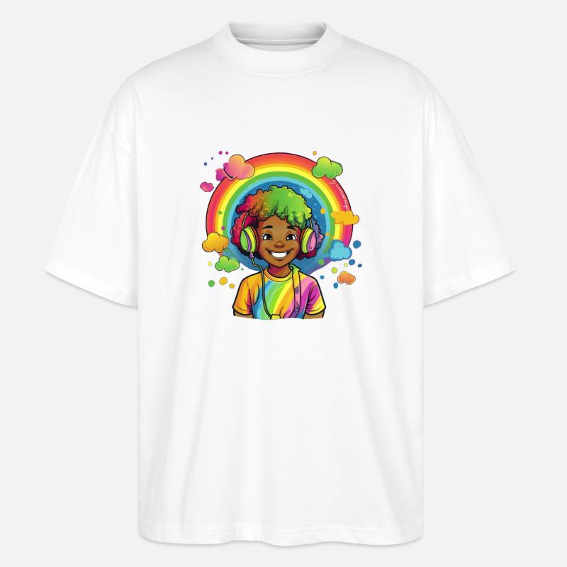 Bunte Rainbow-Comic-Illustration - Stanley/Stella Oversized Unisex Bio T-Shirt Blaster 2.0 - Weiß