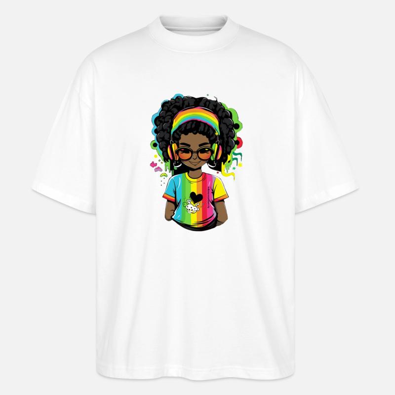 Pull reggae lumineux avec motif arc-en-ciel - T-shirt bio Blaster 2.0 coupe oversize Stanley/Stella Unisexe - blanc