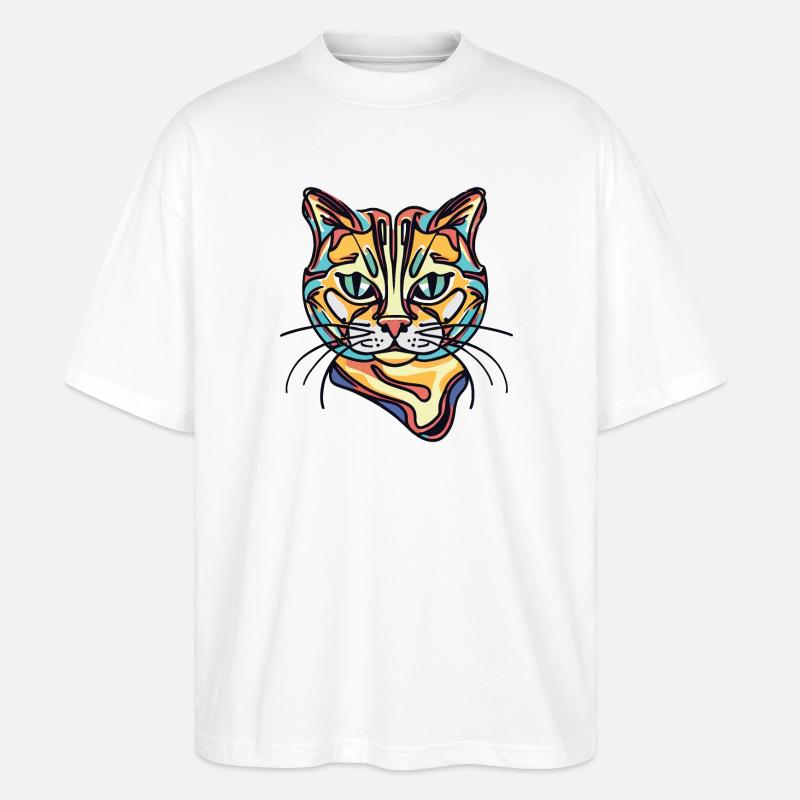 Bunte Katze - Stanley/Stella Oversized Unisex Bio T-Shirt Blaster 2.0 - Weiß