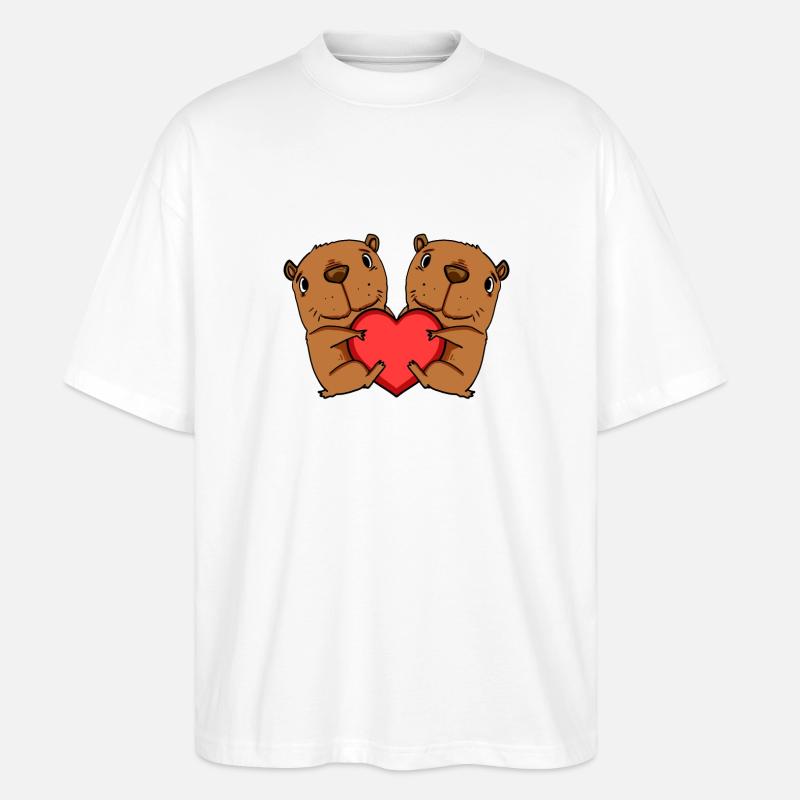Motif de cœur Capybara capybara - T-shirt bio Blaster 2.0 coupe oversize Stanley/Stella Unisexe - blanc