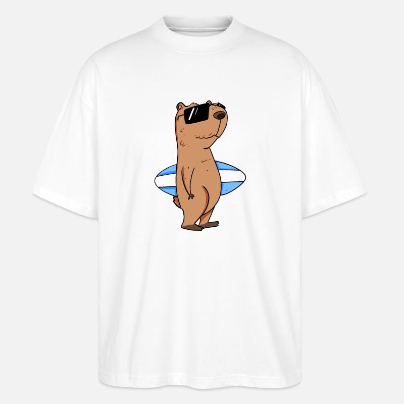 Motif de surfeur Capybara capybara - T-shirt bio Blaster 2.0 coupe oversize Stanley/Stella Unisexe - blanc