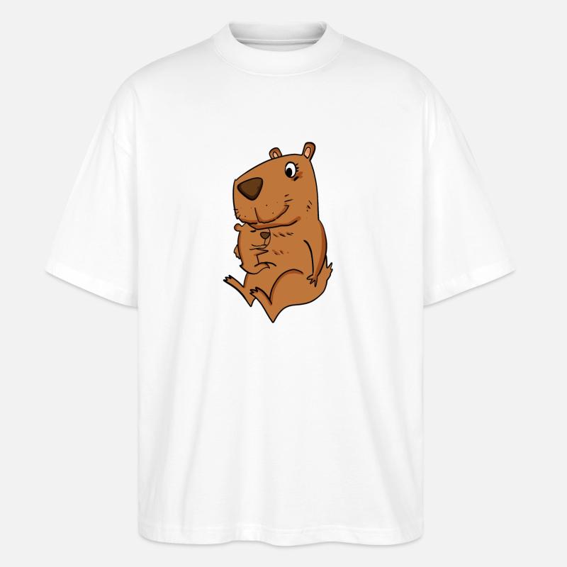Famille - Capybara avec bébé Capybara - T-shirt bio Blaster 2.0 coupe oversize Stanley/Stella Unisexe - blanc
