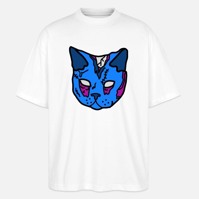 Blue Cat Mask Patchwork - Stanley/Stella Oversized Unisex Organic T-shirt Blaster 2.0 - white