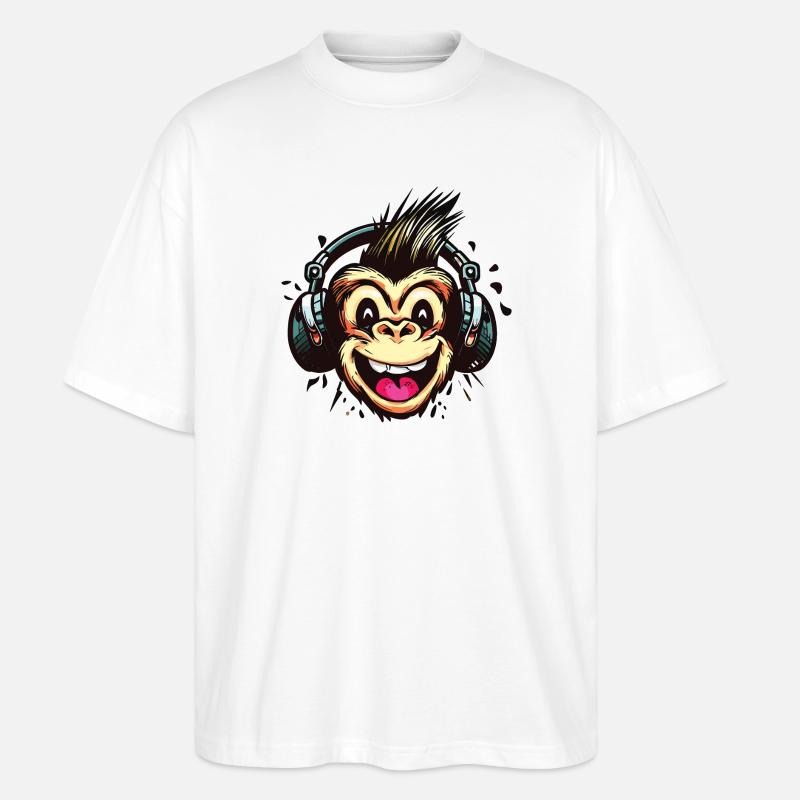Lustiger Affe mit Kopfhörern - Stanley/Stella Oversized Unisex Bio T-Shirt Blaster 2.0 - Weiß