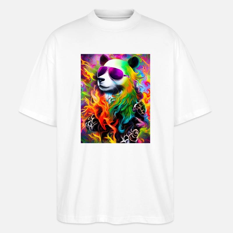 Regenbogen Panda Sonnenbrille - Stanley/Stella Oversized Unisex Bio T-Shirt Blaster 2.0 - Weiß