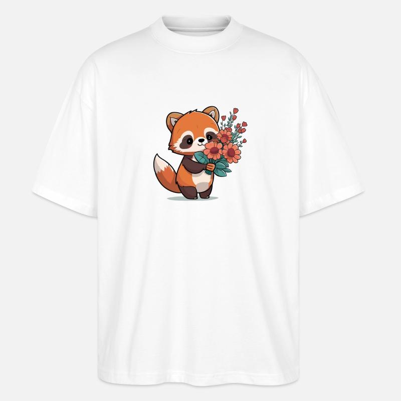 roter Panda mit Blumen - Stanley/Stella Oversized Unisex Bio T-Shirt Blaster 2.0 - Weiß