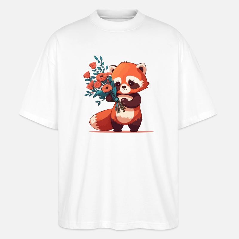 Panda roux à fleurs - T-shirt bio Blaster 2.0 coupe oversize Stanley/Stella Unisexe - blanc