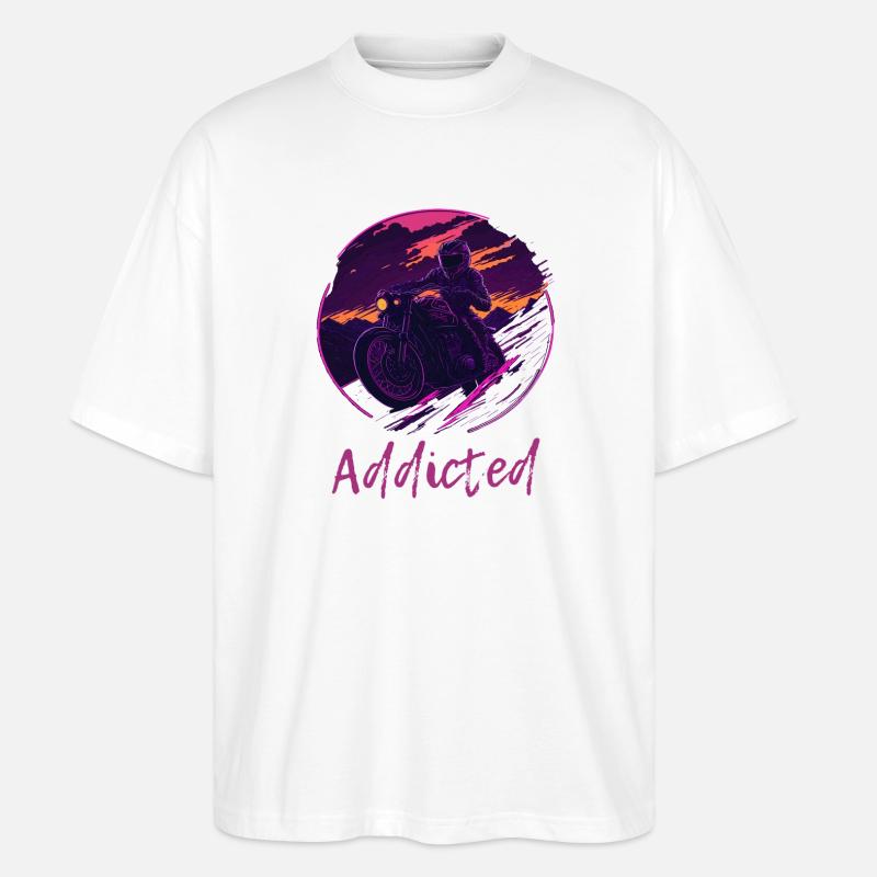 Synthwave Motorcycle Addicted - Stanley/Stella Oversized Unisex Organic T-shirt Blaster 2.0 - white