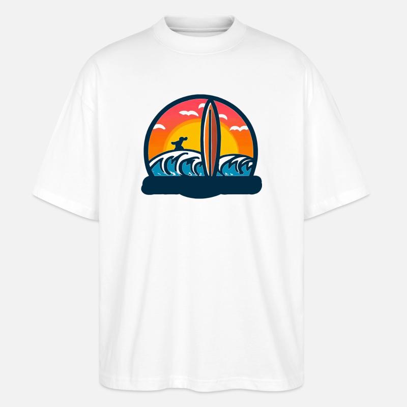Anpassbares Surf-Sonnenuntergangs-Logo - Stanley/Stella Oversized Unisex Bio T-Shirt Blaster 2.0 - Weiß