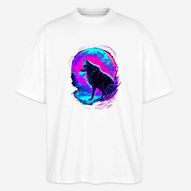 Wolf Neon Moon Synthwave - Stanley/Stella Oversized Unisex Bio T-Shirt Blaster 2.0 - Weiß