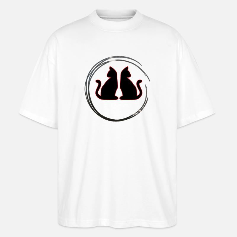 Rot / Schwarze Zwillings Katzen - Stanley/Stella Oversized Unisex Bio T-Shirt Blaster 2.0 - Weiß