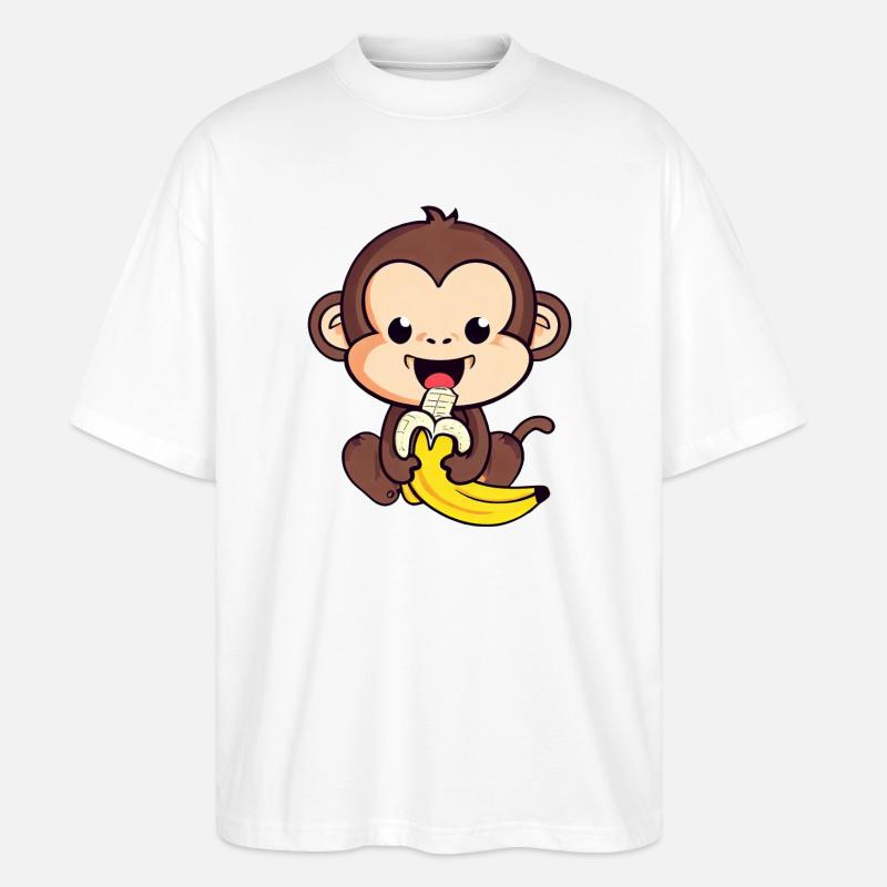 cute monkey eats a banana - Stanley/Stella Oversized Unisex Organic T-shirt Blaster 2.0 - white