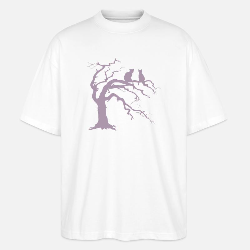 Dead tree with 2 cats silhouette - Stanley/Stella Oversized Unisex Organic T-shirt Blaster 2.0 - white