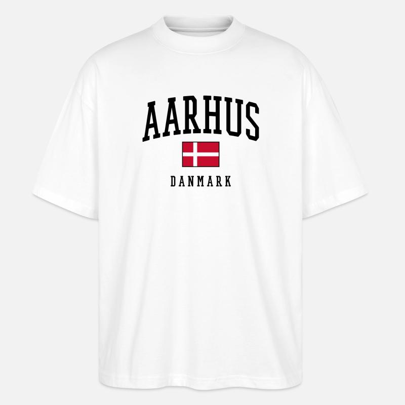 AARHUS DANMARK – Dänemark Flagge Design - Stanley/Stella Oversized Unisex Bio T-Shirt Blaster 2.0 - Weiß